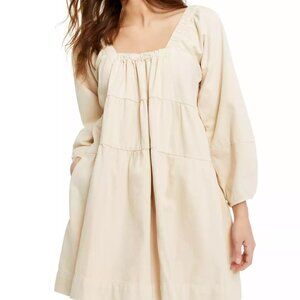 Free People Blue Jean Babydoll Mini Dress Cream Size L